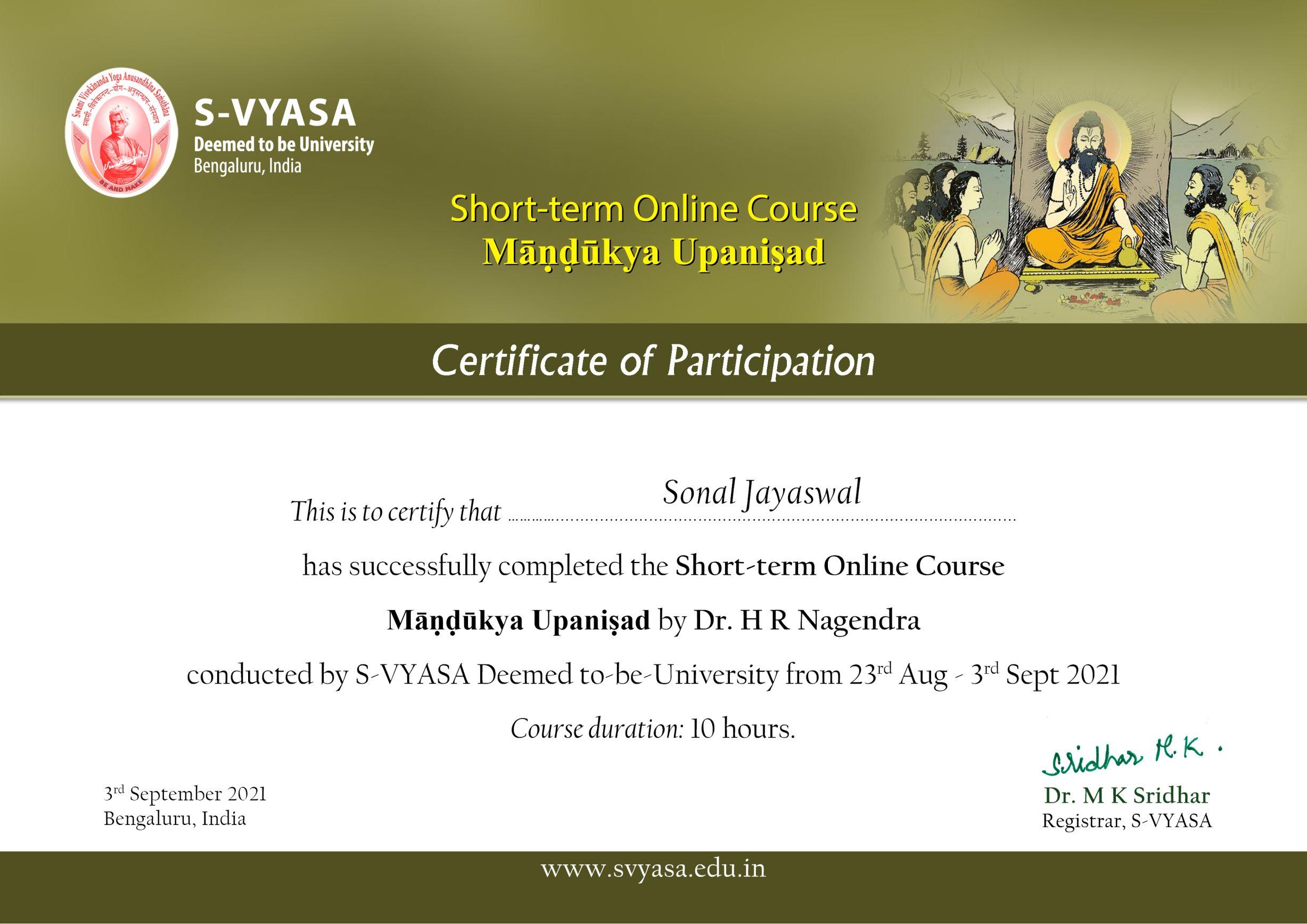 03 09 21 online course mandukya upanishad certificate21